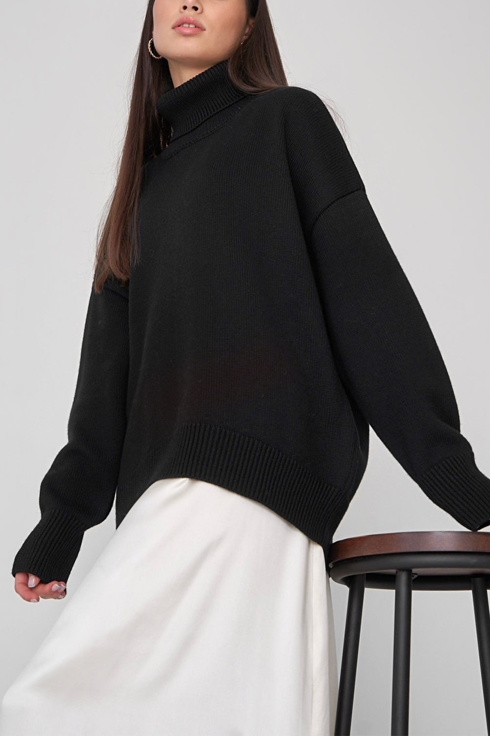 Turtle Neck Dropped Shoulder Sweater - The Boutie Shop