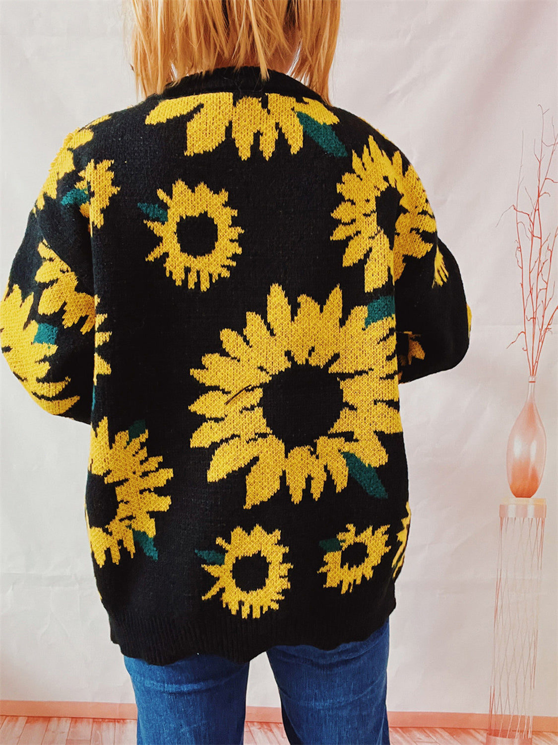 Sunflower Dropped Shoulder Long Sleeve Sweater - The Boutie Shop