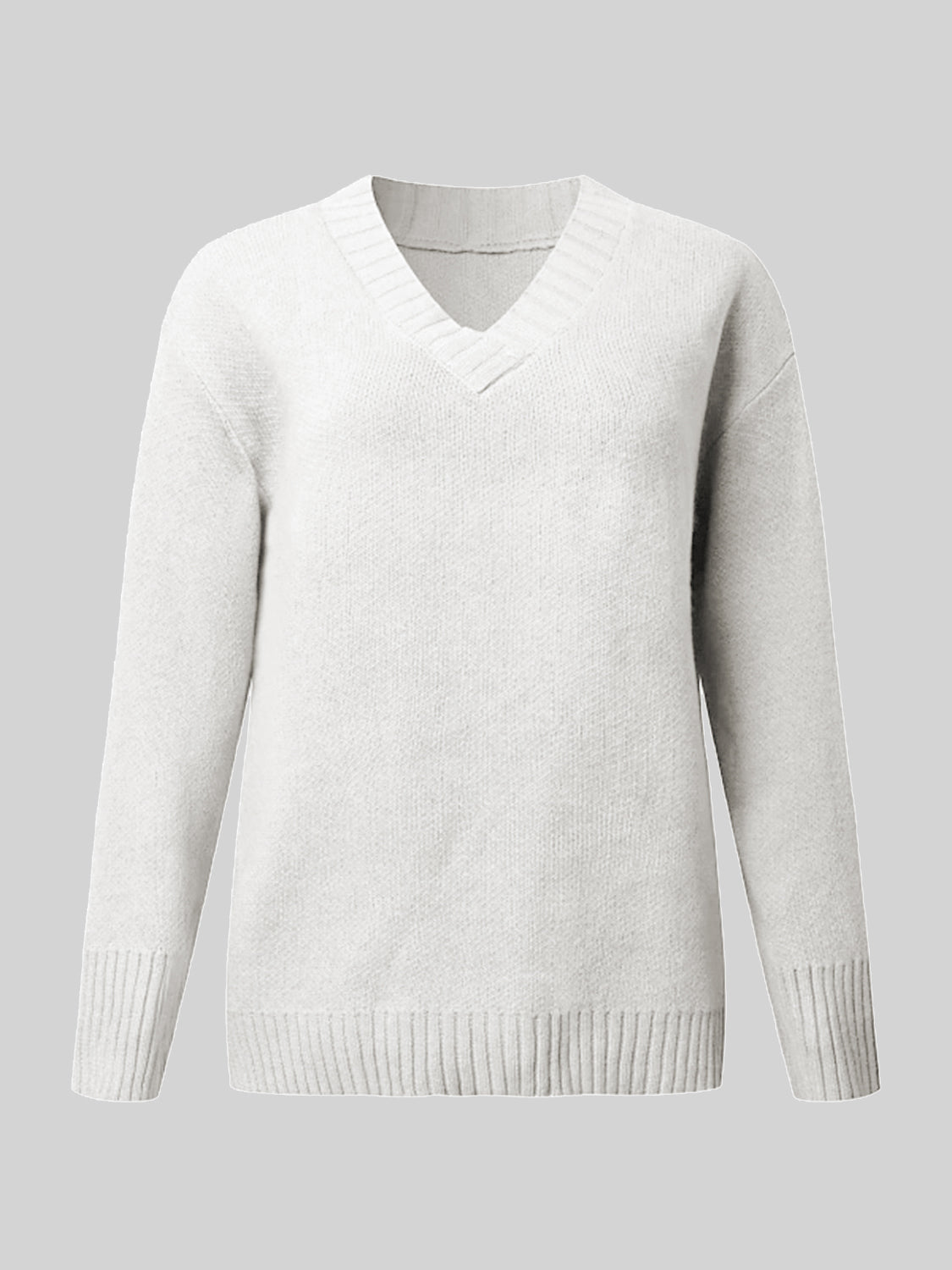 V-Neck Long Sleeve Knit Top - The Boutie Shop