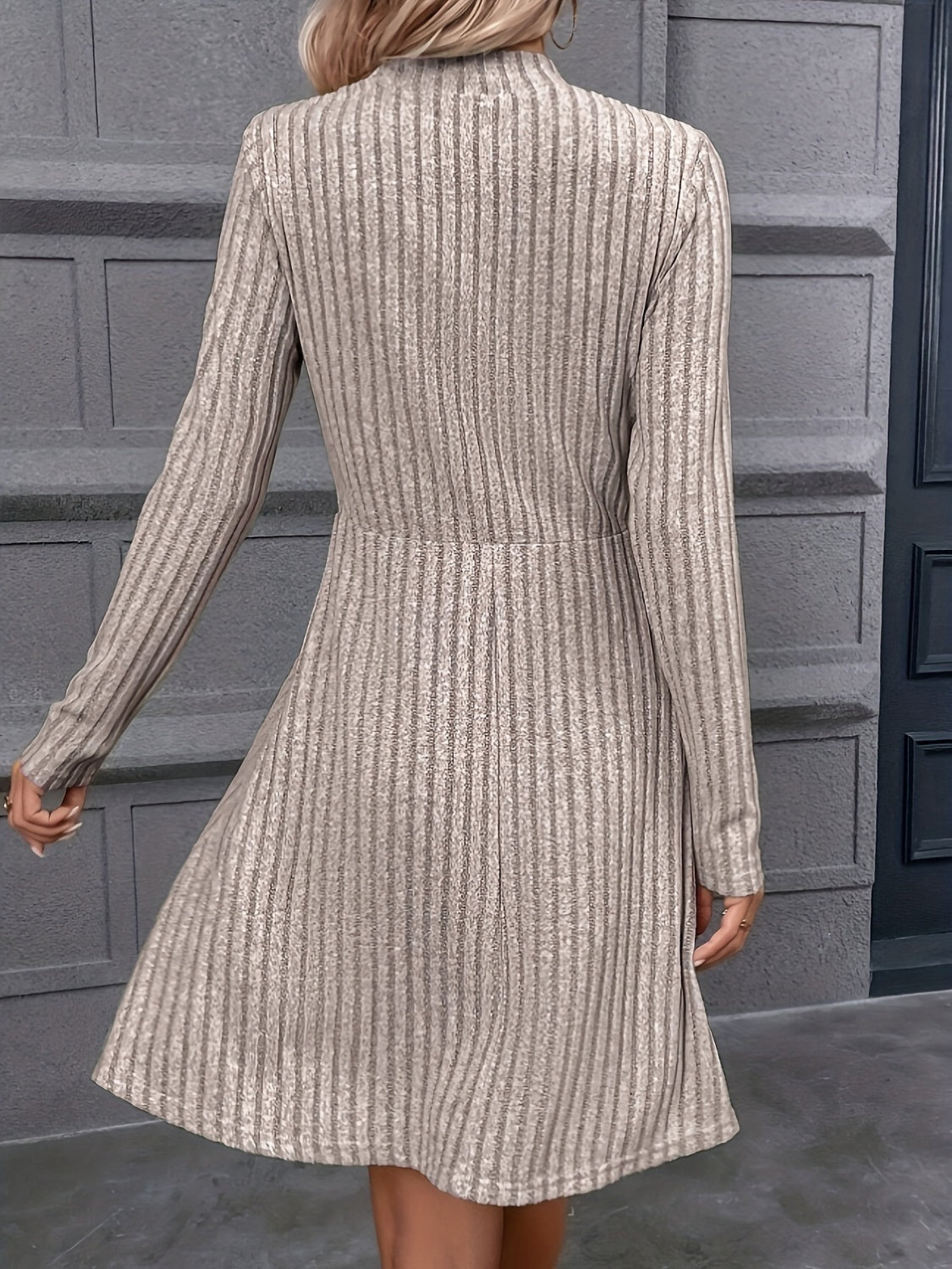 Decorative Button Mock Neck Long Sleeve Sweater Dress - The Boutie Shop