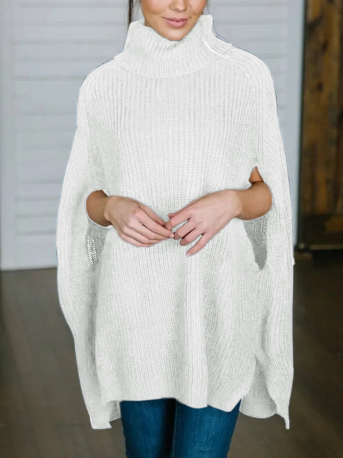 Turtleneck Slit Sweater - The Boutie Shop