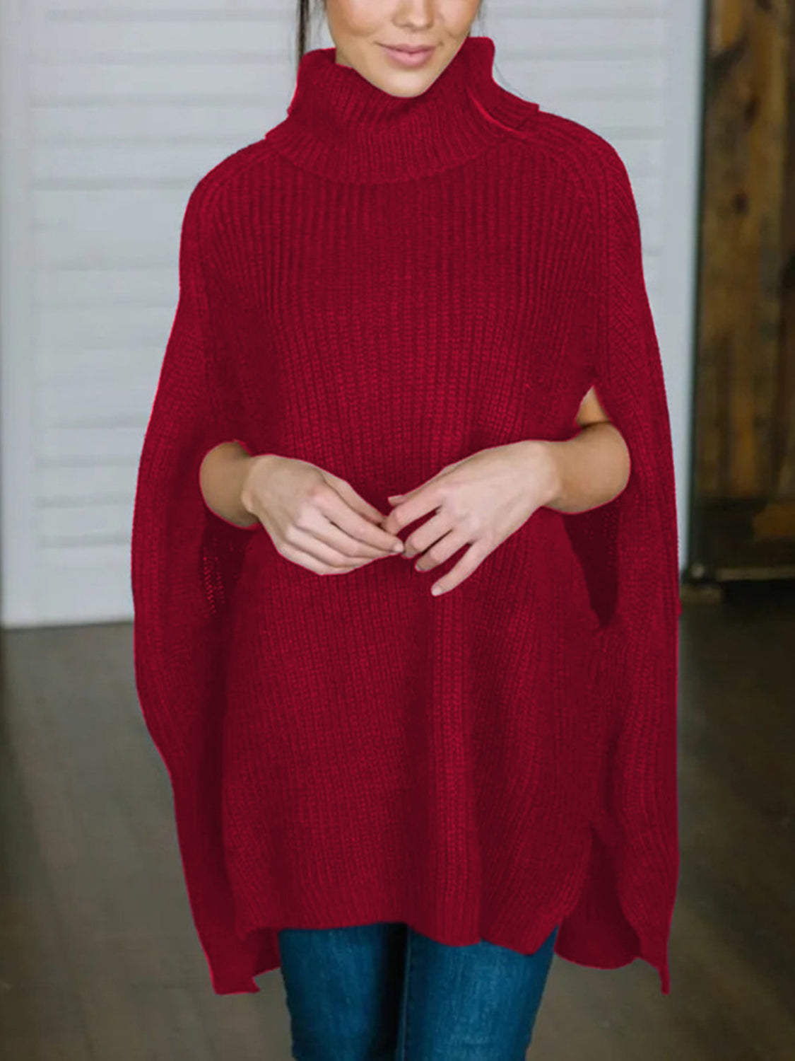 Turtleneck Slit Sweater - The Boutie Shop