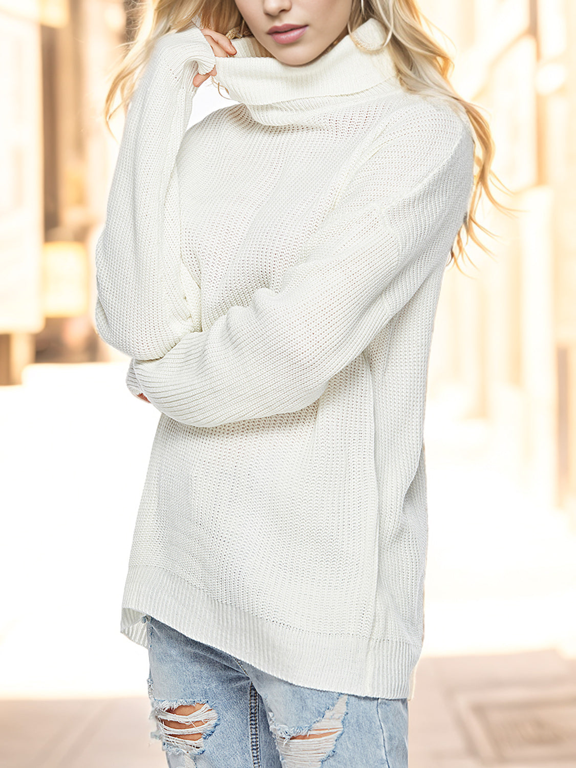 Turtleneck Drop Shoulder Long Sleeve Sweater - The Boutie Shop
