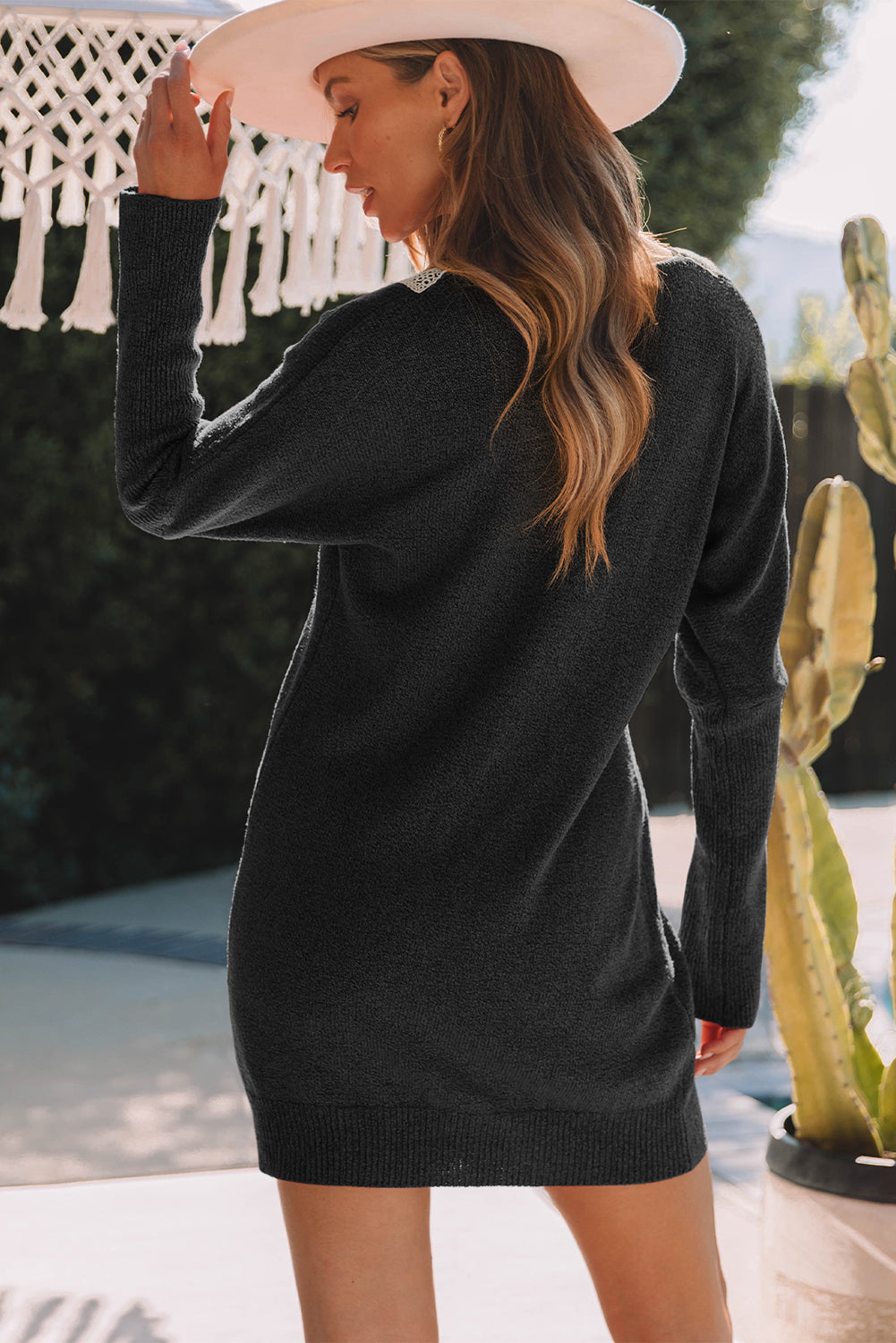 V-Neck Long Sleeve Mini Sweater Dress - The Boutie Shop
