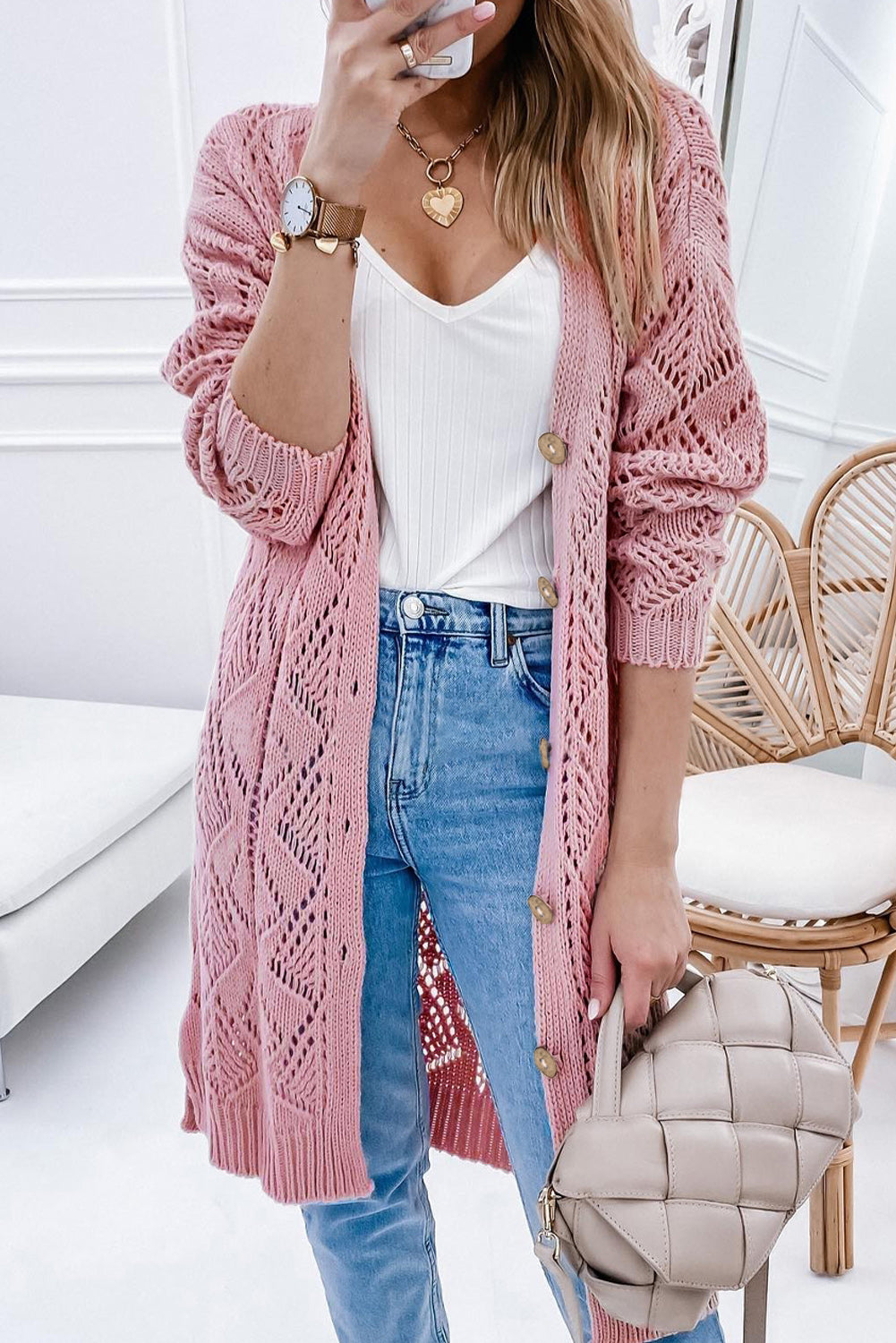 V-Neck Long Sleeve Cardigan - The Boutie Shop
