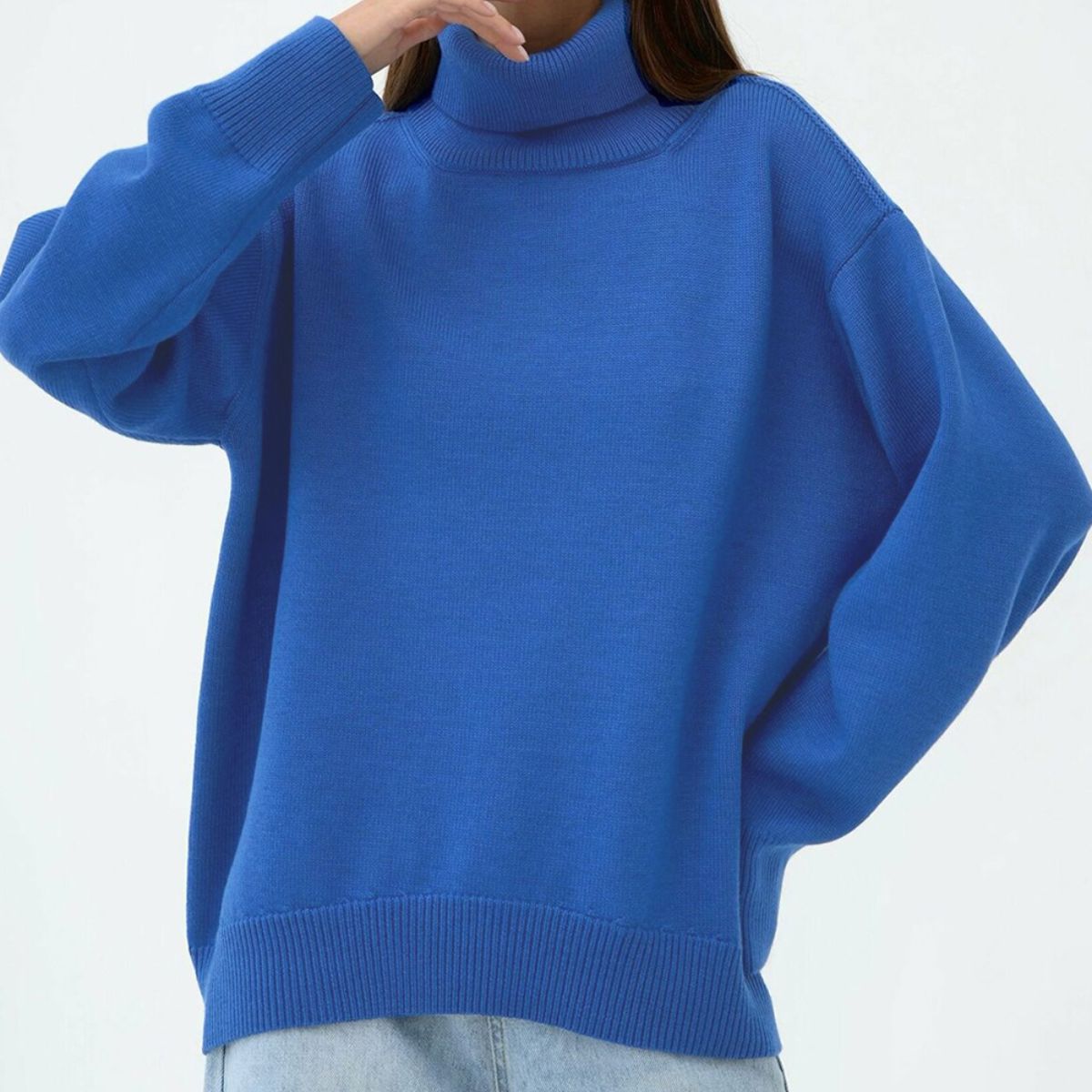 Turtle Neck Dropped Shoulder Sweater - The Boutie Shop