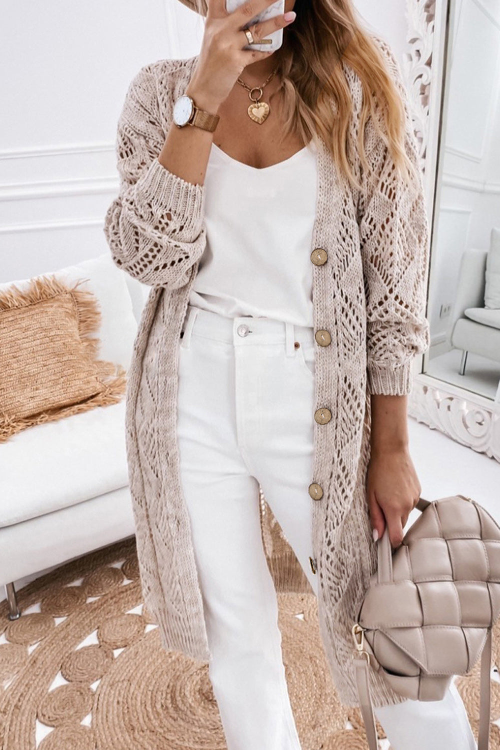 V-Neck Long Sleeve Cardigan - The Boutie Shop