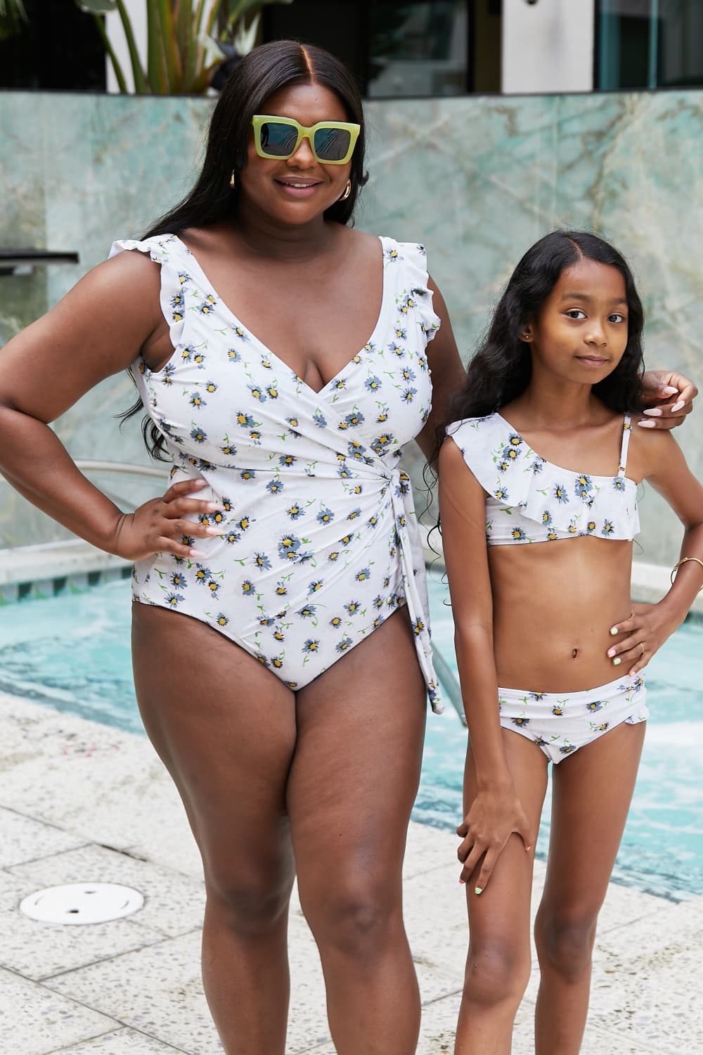 Marina West Swim Float On Ruffle Faux Wrap One-Piece in Daisy Cream - The Boutie Shop