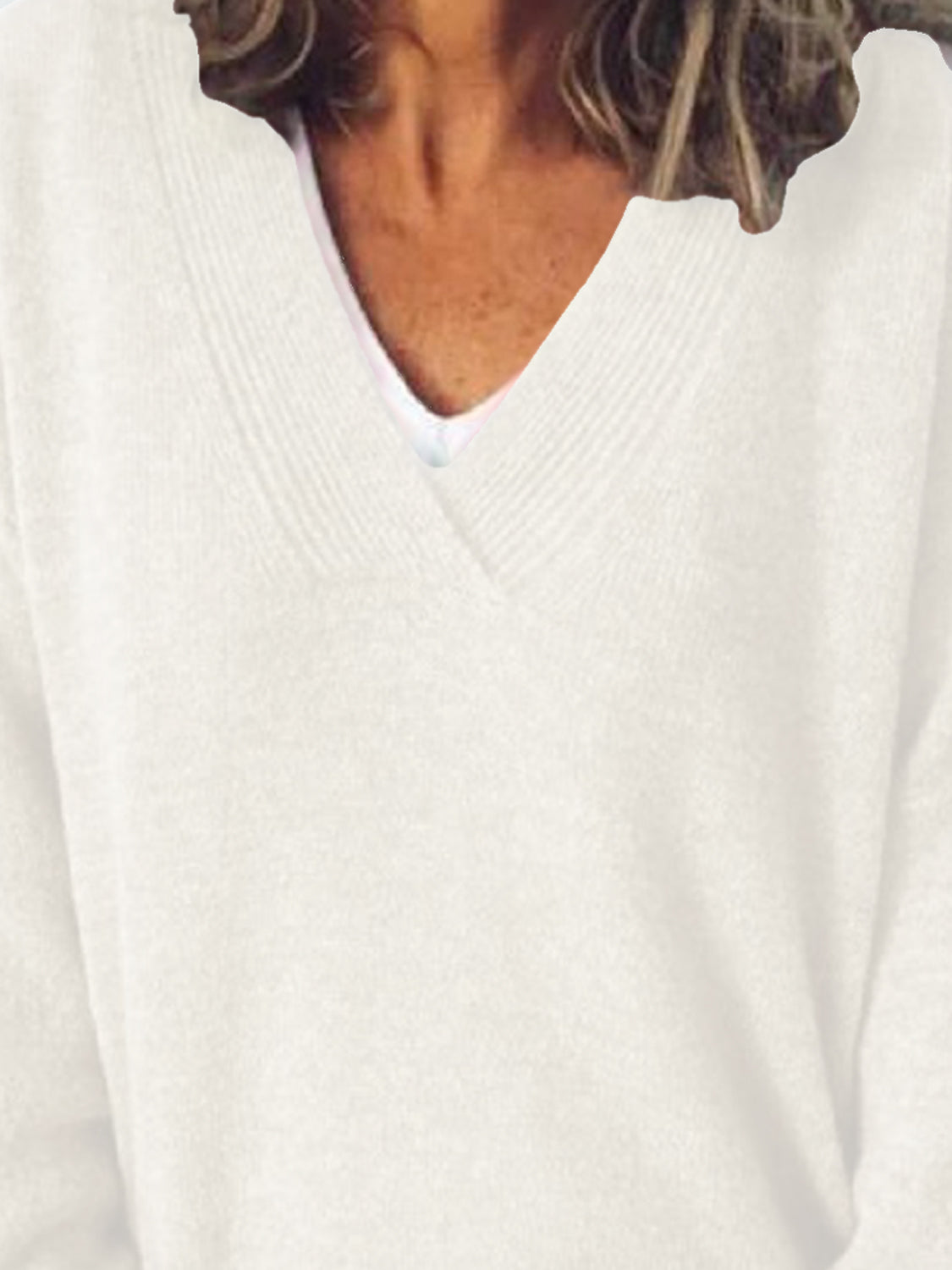 V-Neck Dropped Shoulder Sweater - The Boutie Shop