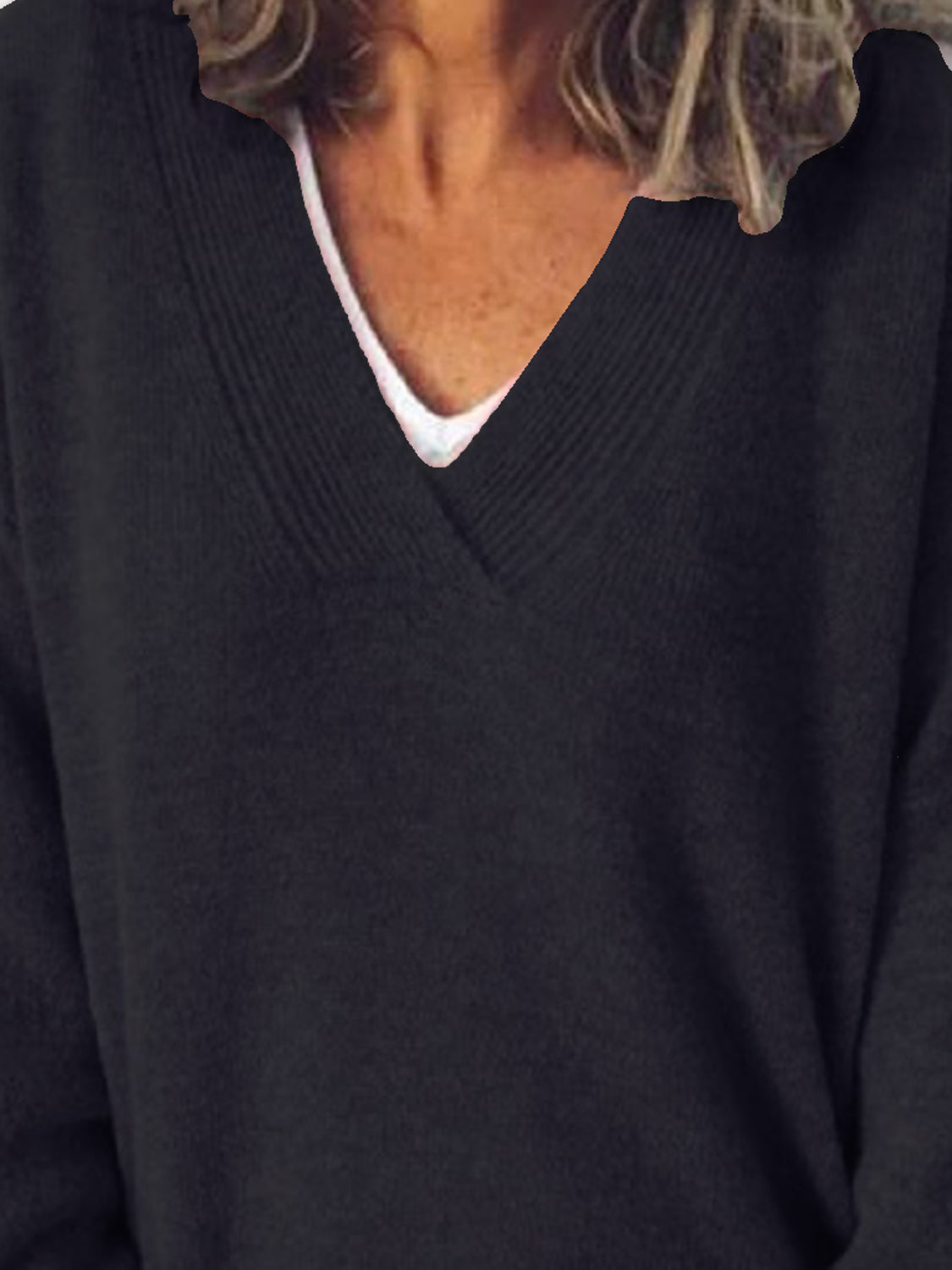 V-Neck Dropped Shoulder Sweater - The Boutie Shop