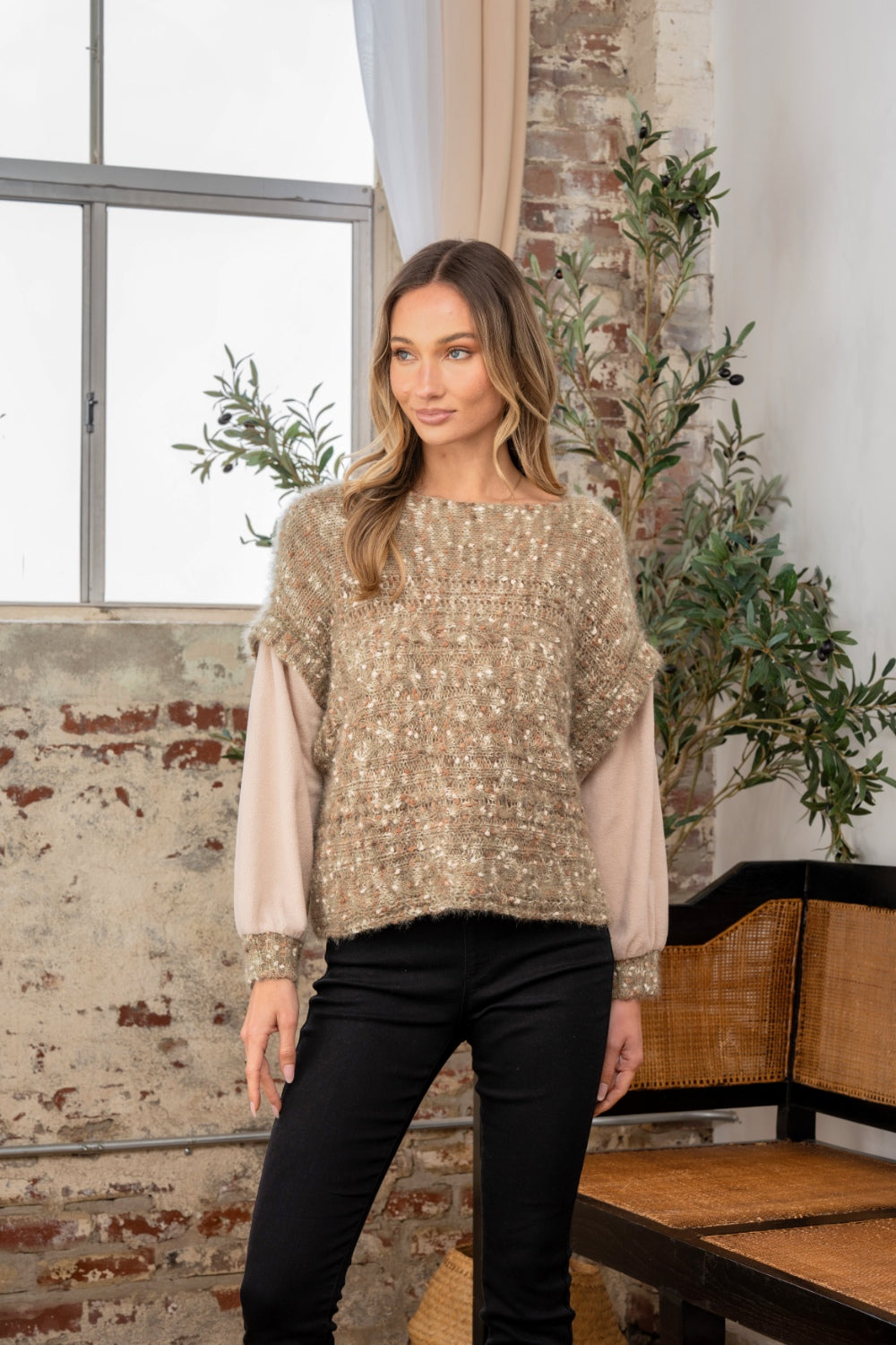 Sew In Love Full Size Fuzzy Long Sleeve Knit Top - The Boutie Shop