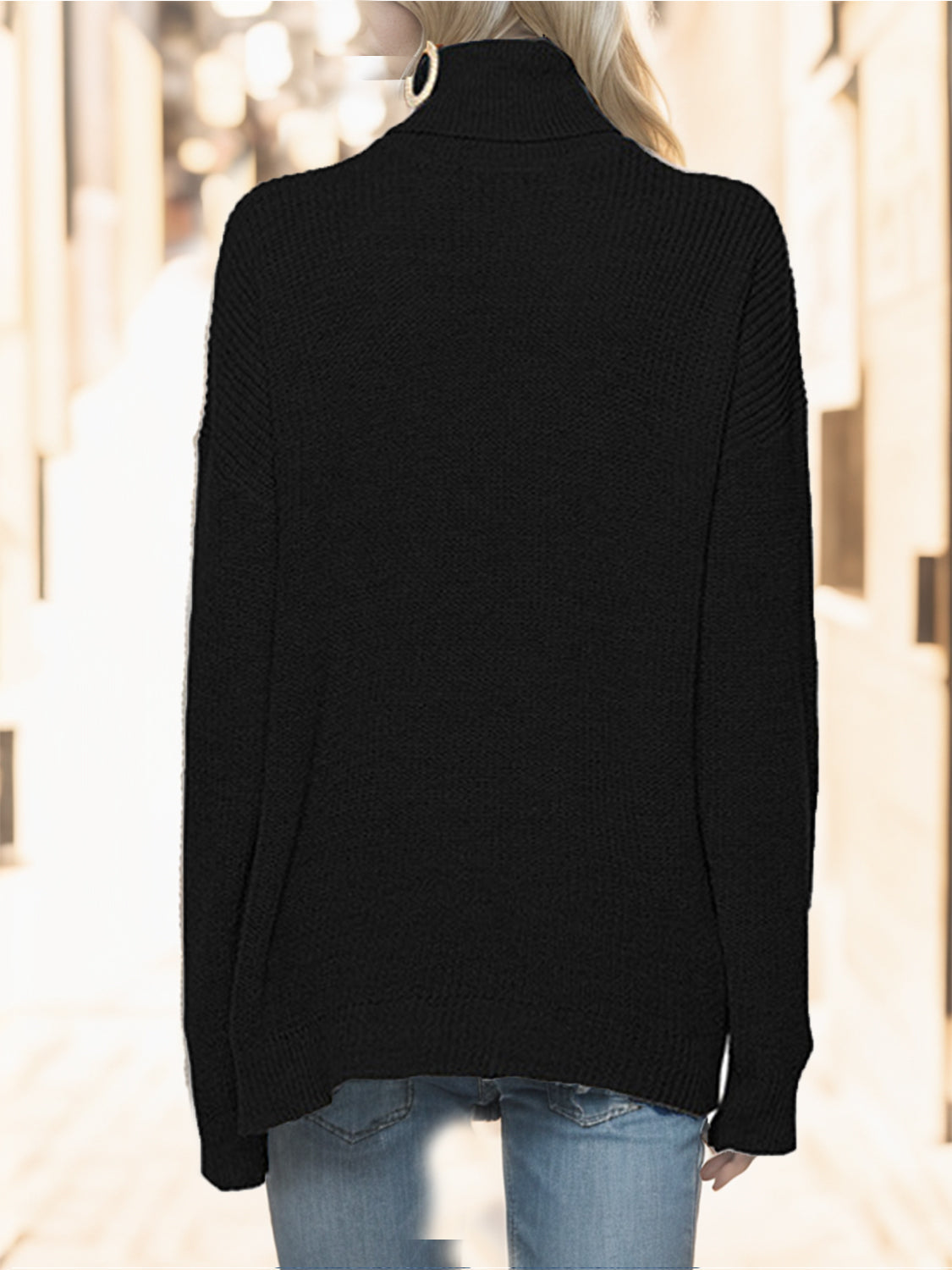 Turtleneck Drop Shoulder Long Sleeve Sweater - The Boutie Shop