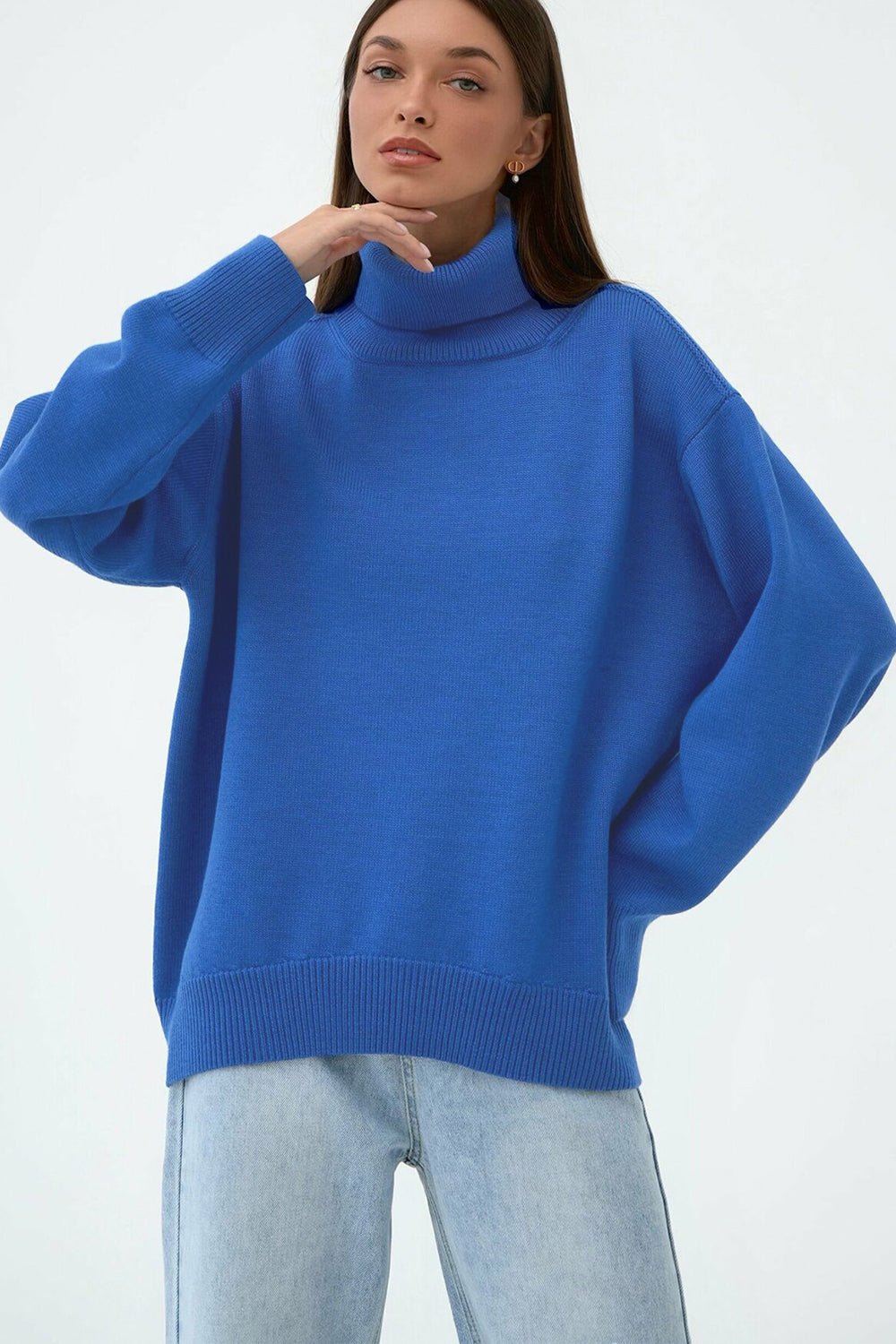 Turtle Neck Dropped Shoulder Sweater - The Boutie Shop
