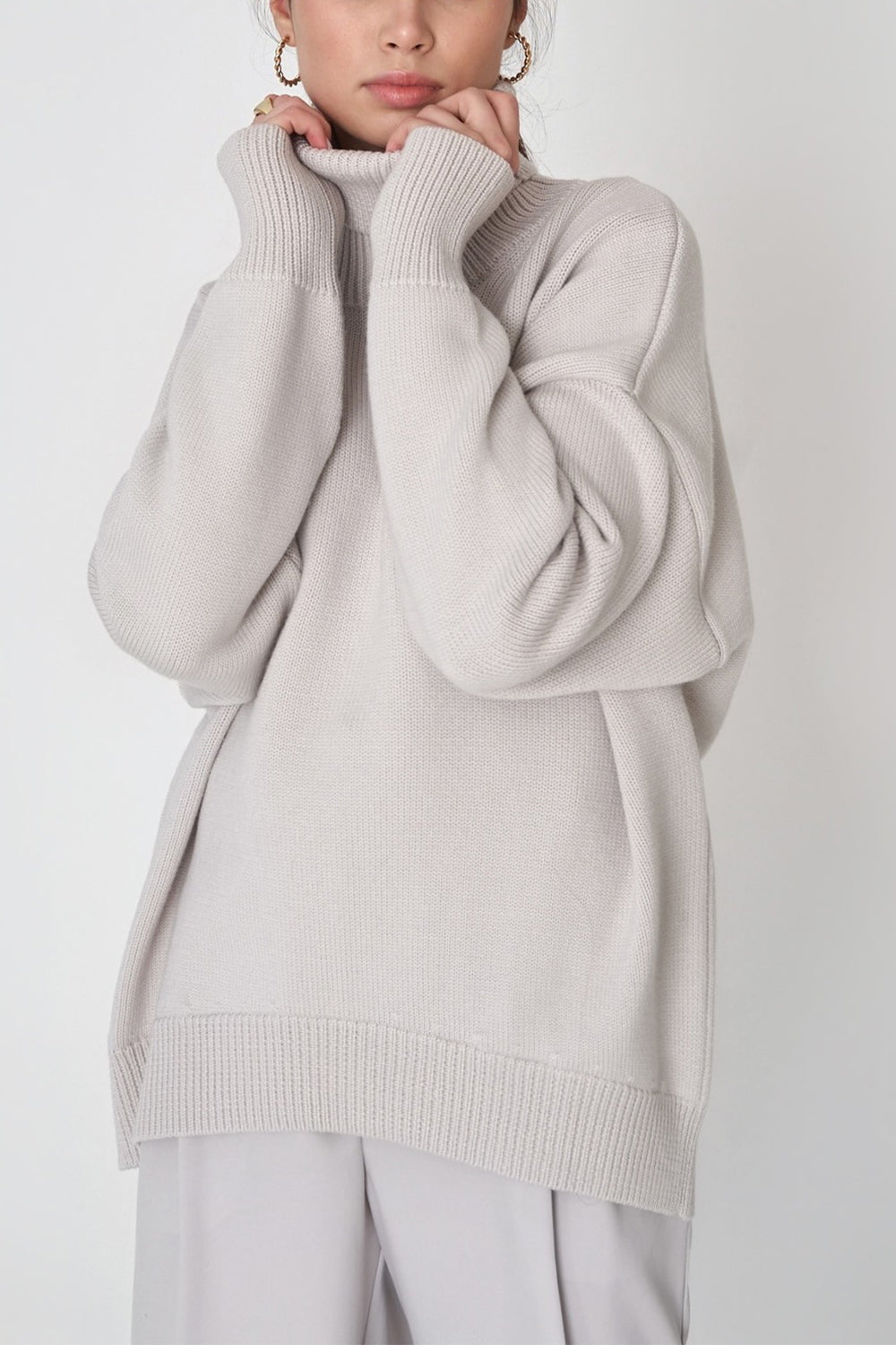 Turtle Neck Dropped Shoulder Sweater - The Boutie Shop