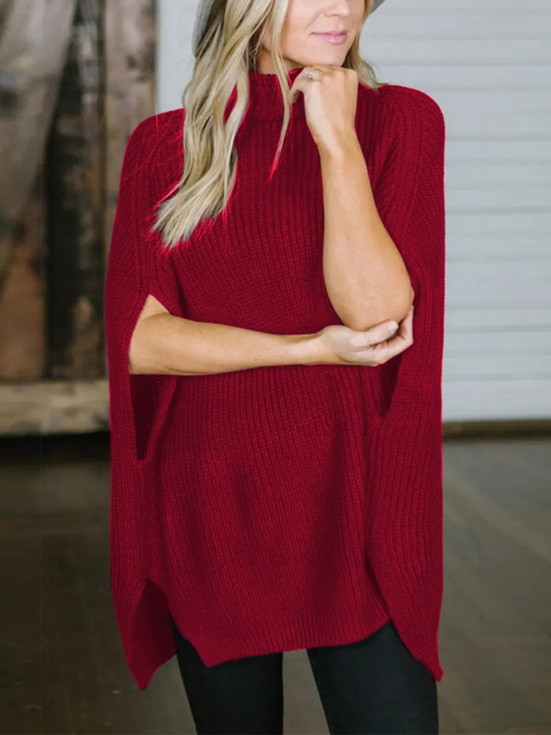 Turtleneck Slit Sweater - The Boutie Shop
