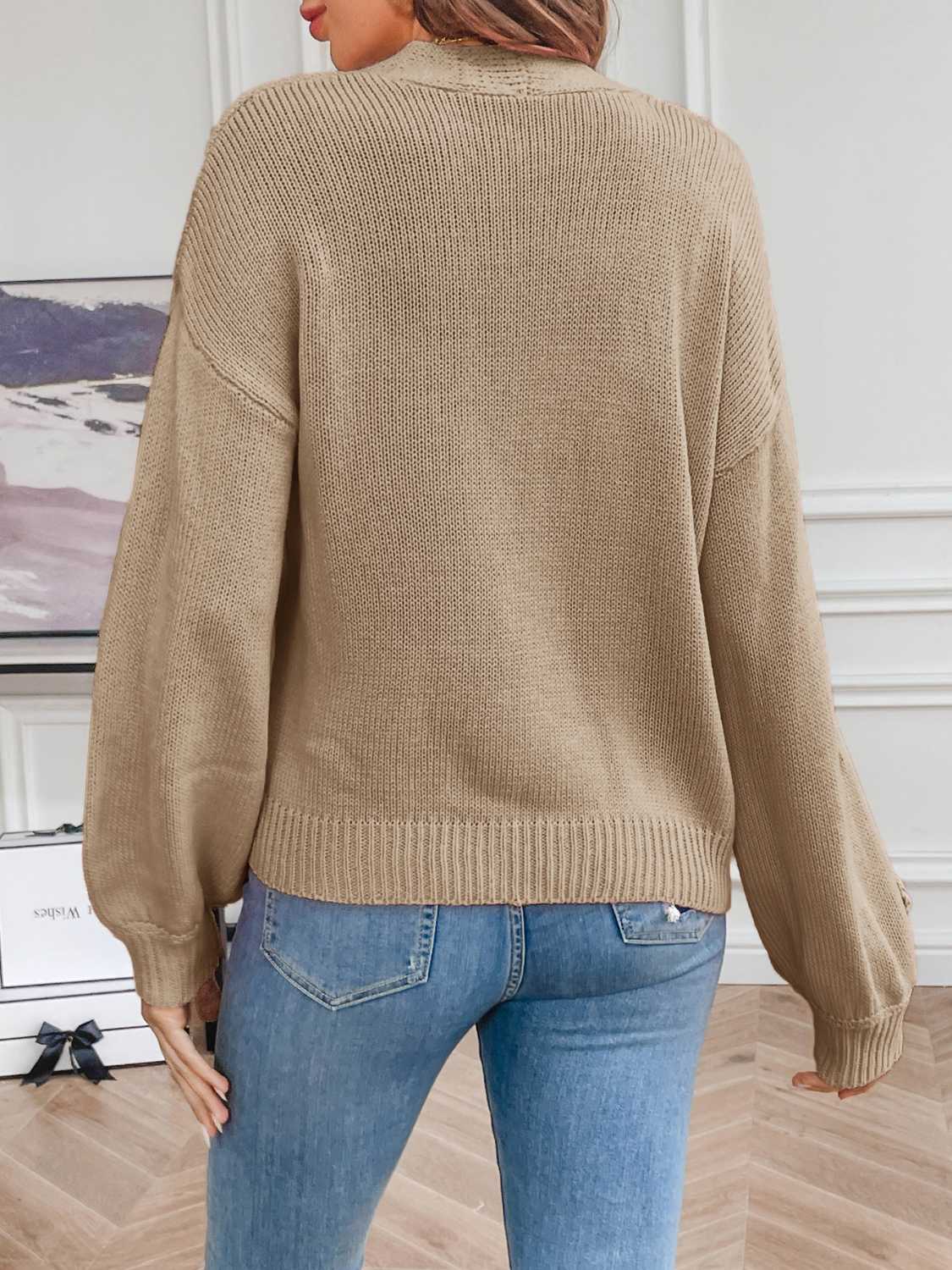Floral Long Sleeve Open Front Cardigan - The Boutie Shop