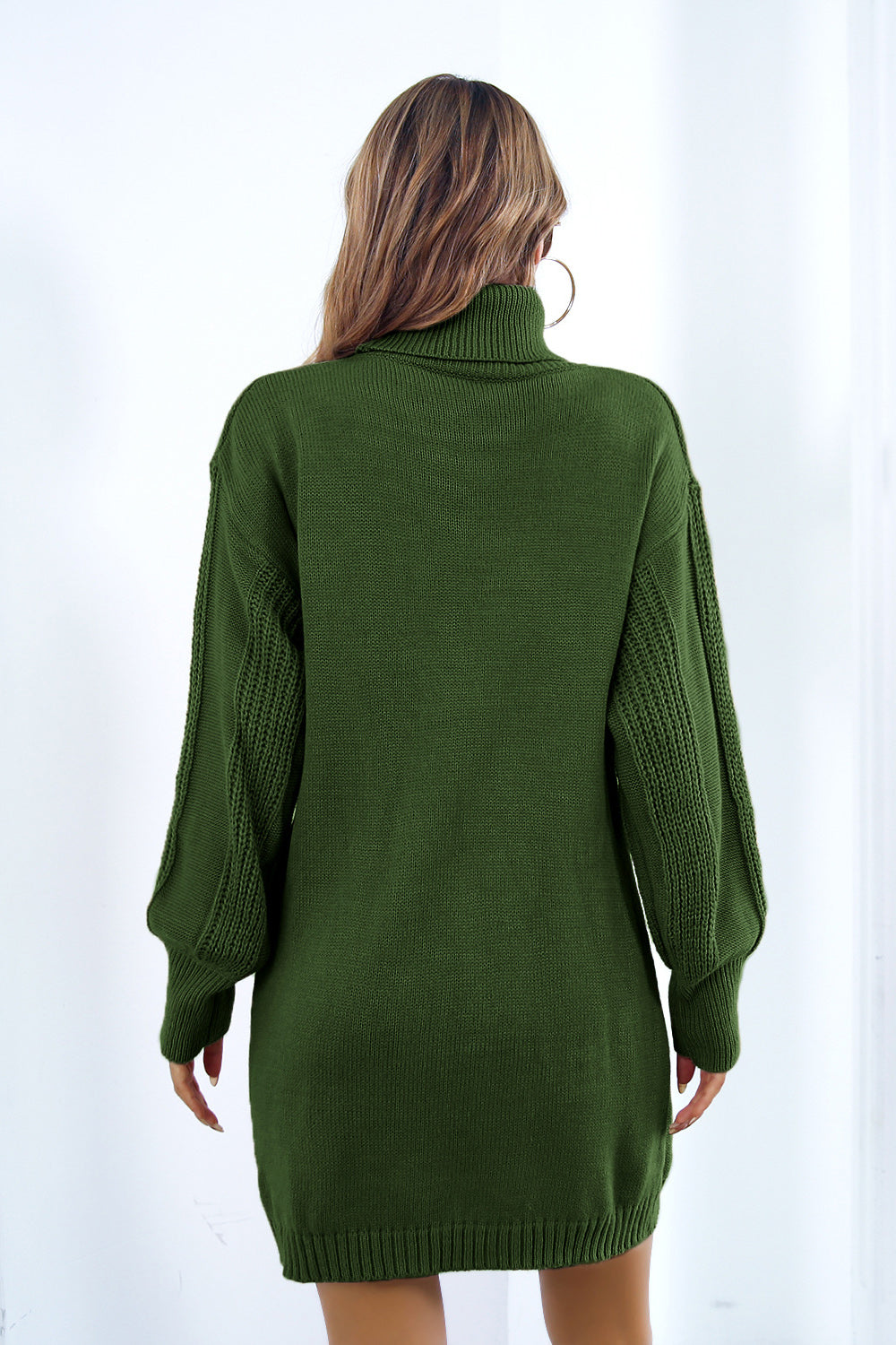 Openwork Turtleneck Long Sleeve Sweater Dress - The Boutie Shop