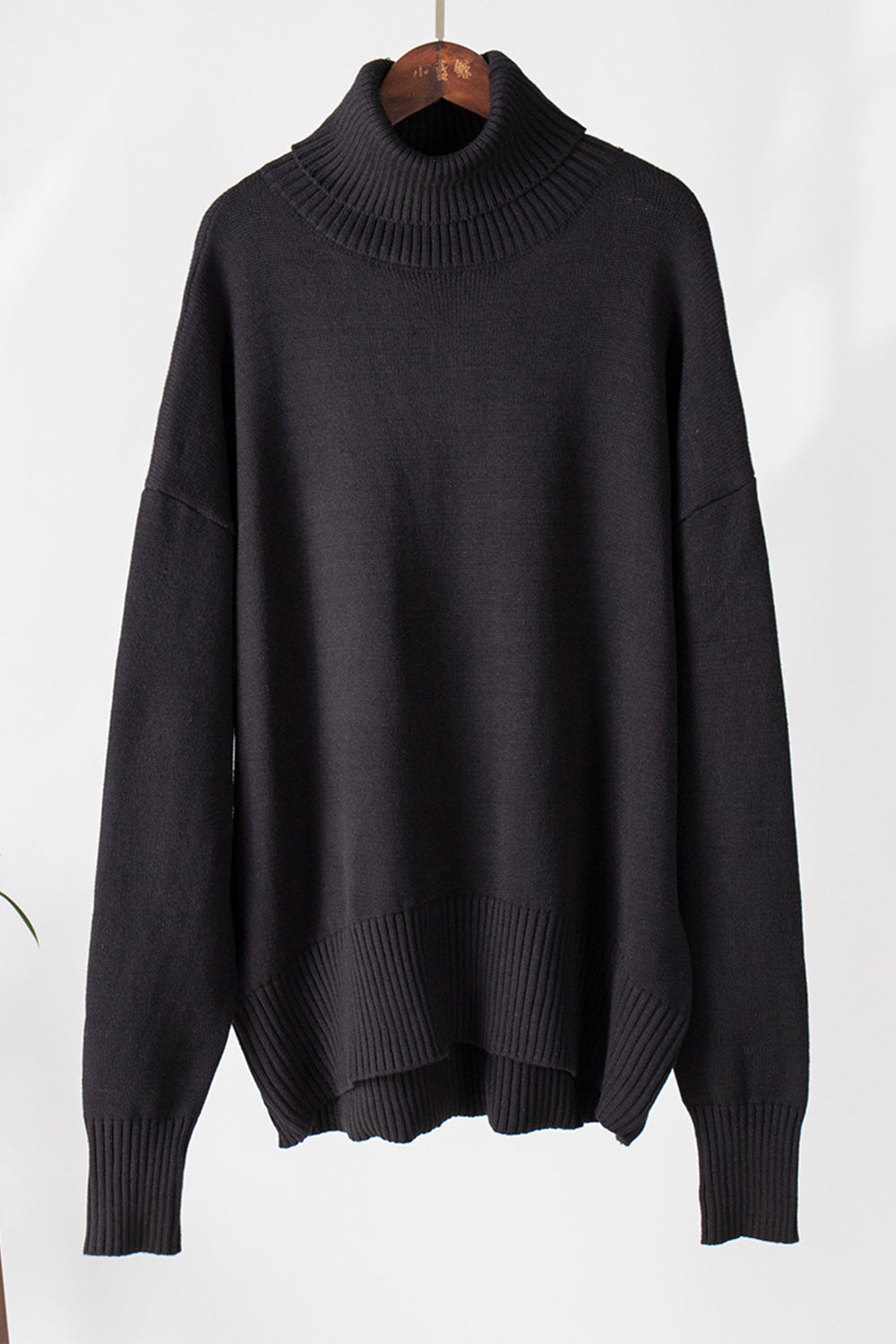 Turtle Neck Dropped Shoulder Sweater - The Boutie Shop