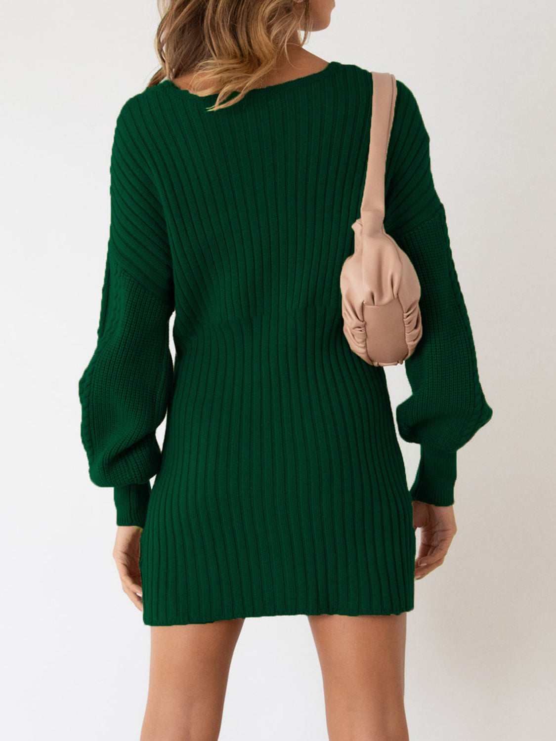 Surplice Neck Long Sleeve Sweater Dress - The Boutie Shop