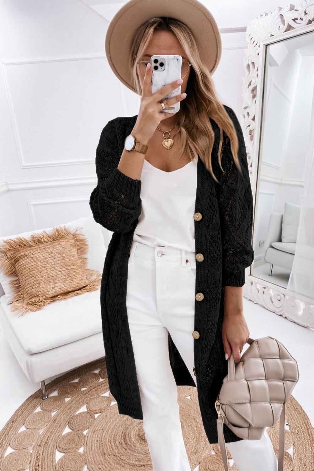 V-Neck Long Sleeve Cardigan - The Boutie Shop