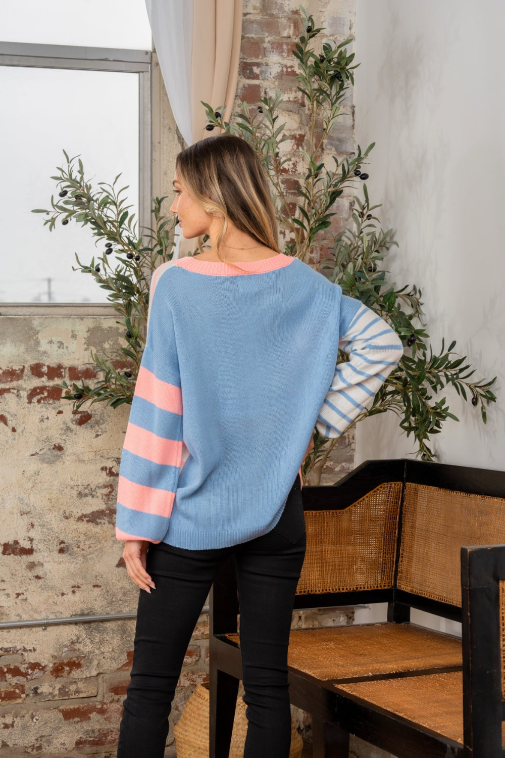 Sew In Love Full Size Striped Dropped Shoulder Sweater - The Boutie Shop