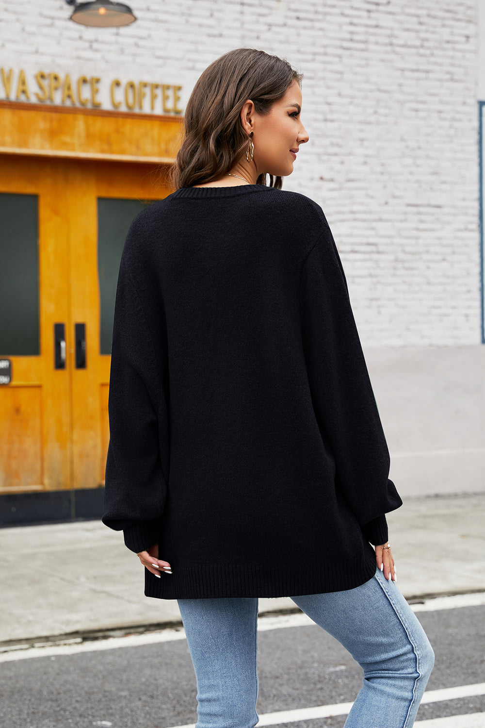 Round Neck Long Sleeve Sweater - The Boutie Shop