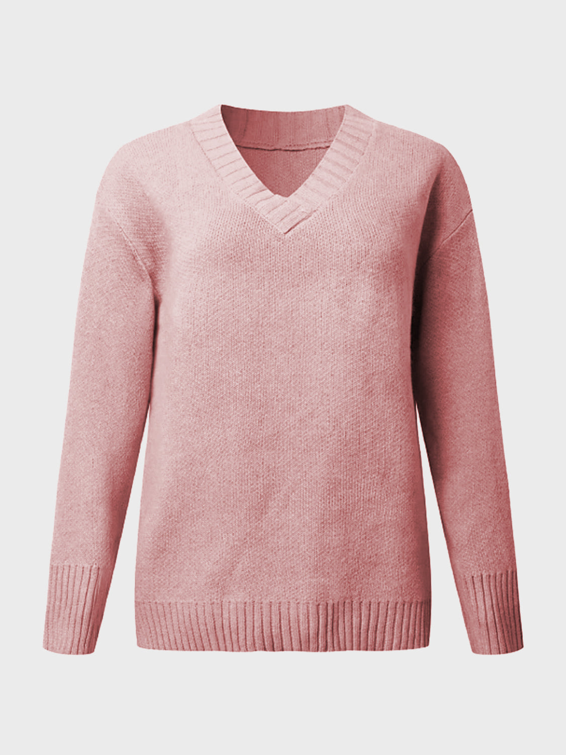 V-Neck Long Sleeve Knit Top - The Boutie Shop
