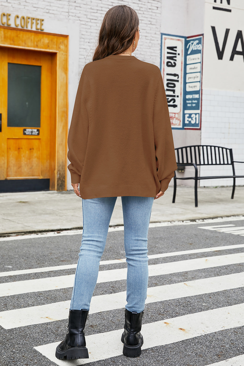 Round Neck Long Sleeve Sweater - The Boutie Shop