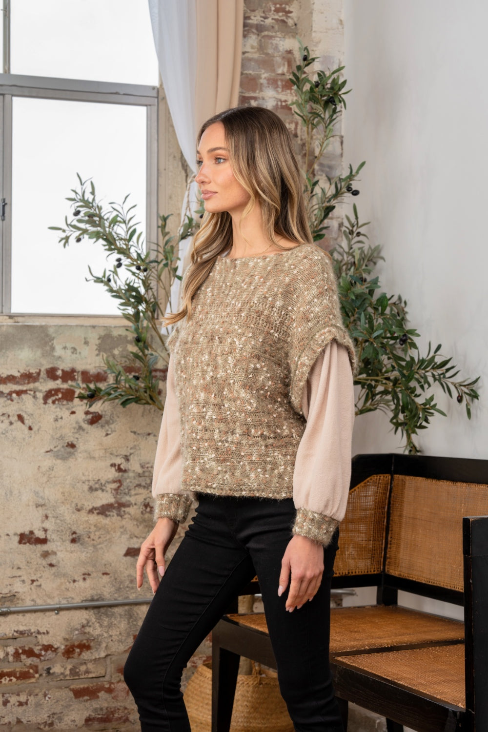 Sew In Love Full Size Fuzzy Long Sleeve Knit Top - The Boutie Shop