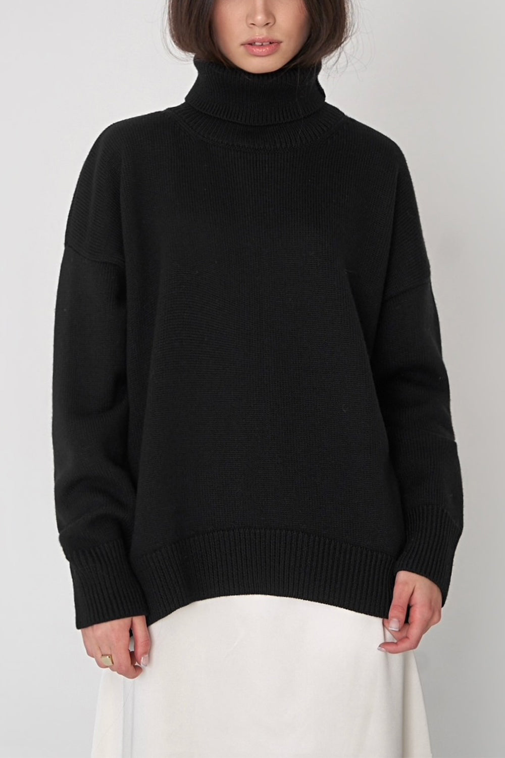 Turtle Neck Dropped Shoulder Sweater - The Boutie Shop