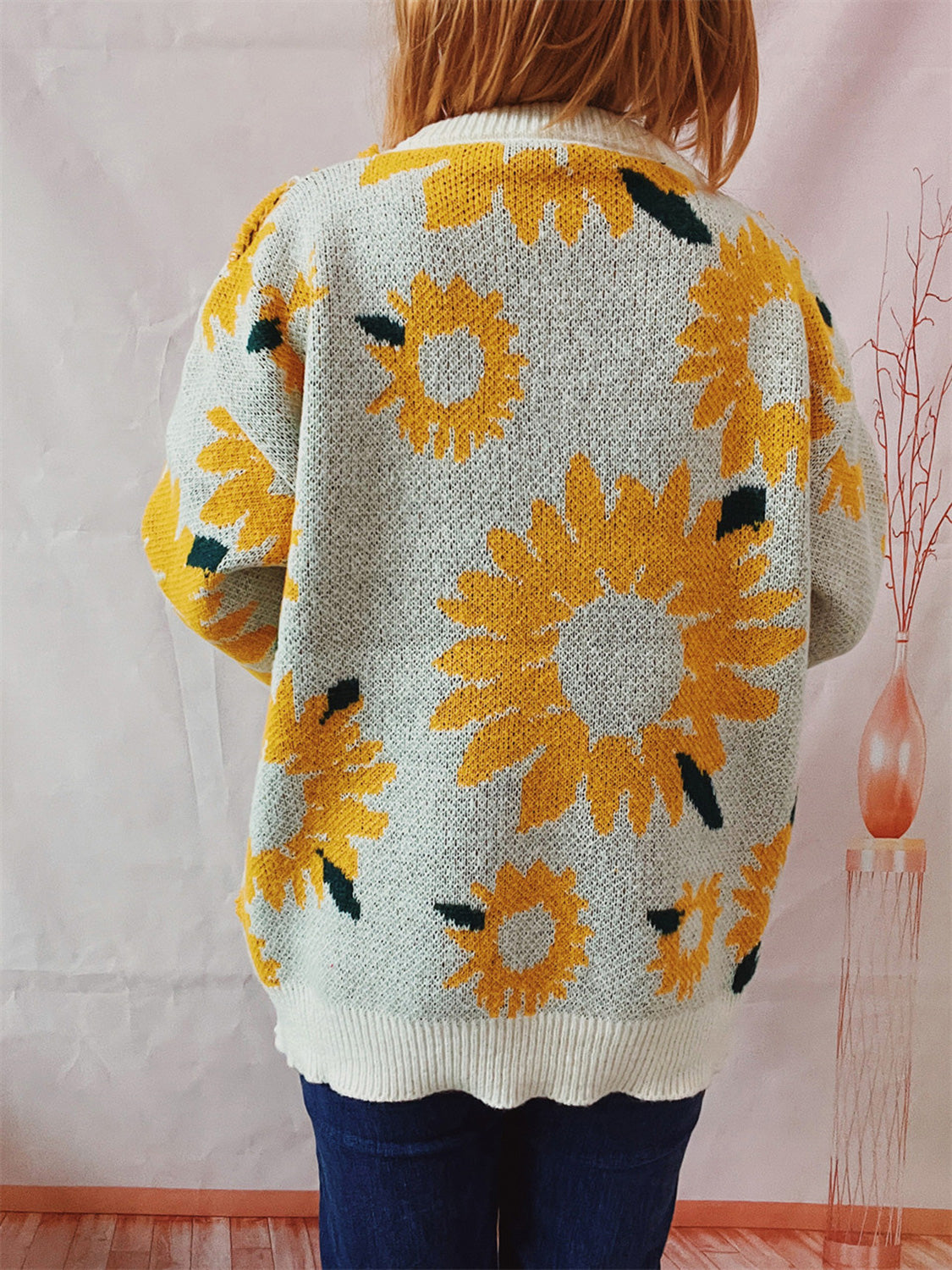 Sunflower Dropped Shoulder Long Sleeve Sweater - The Boutie Shop