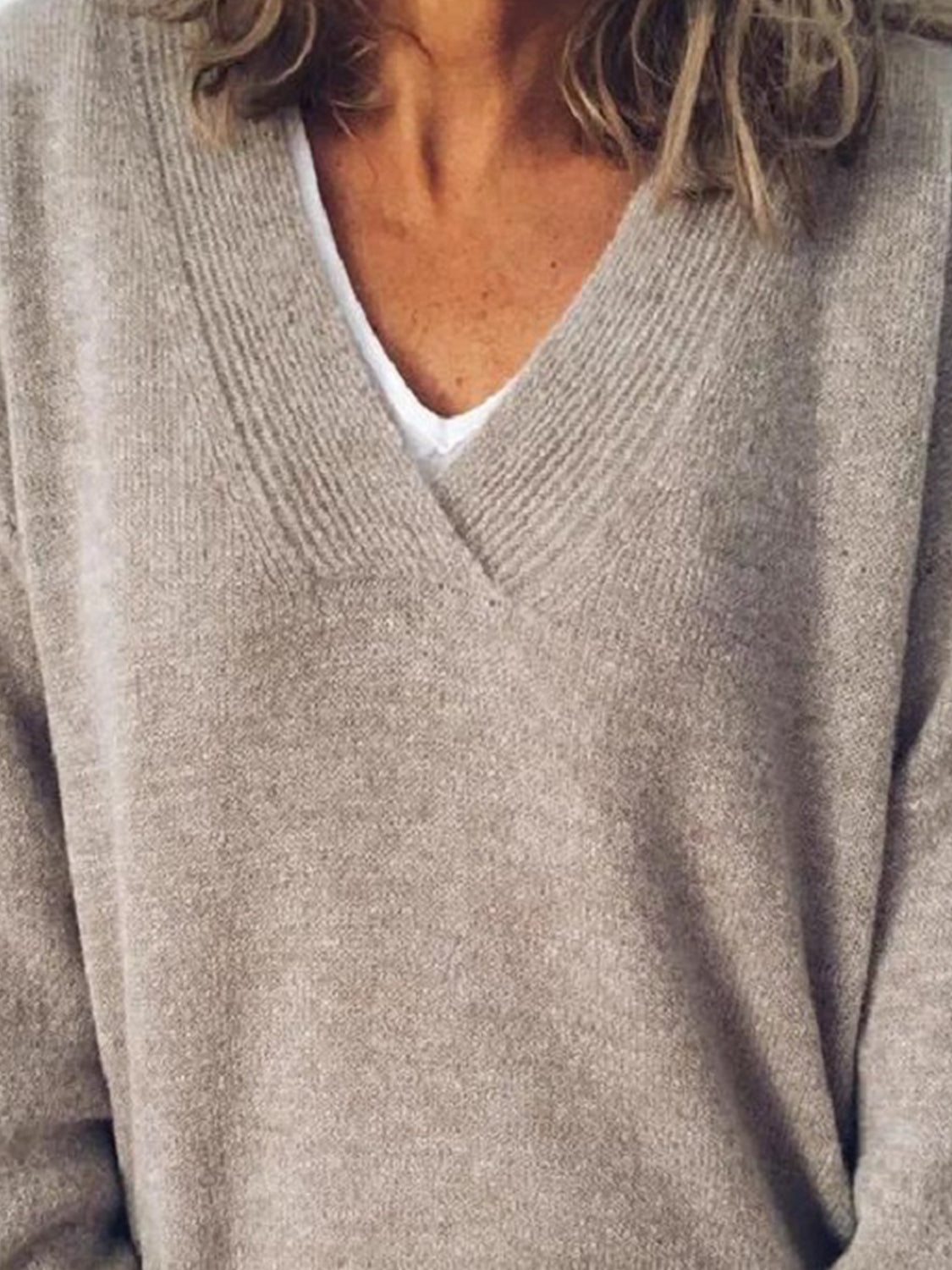 V-Neck Dropped Shoulder Sweater - The Boutie Shop