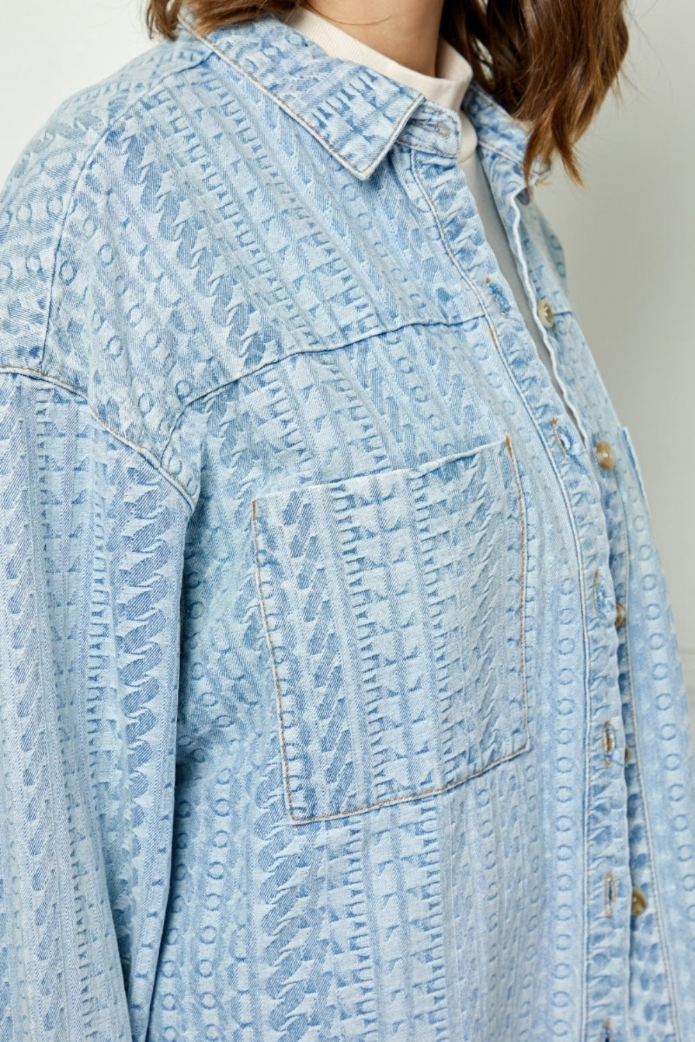 Veveret Button Up Dropped Shoulder Denim Top - The Boutie Shop