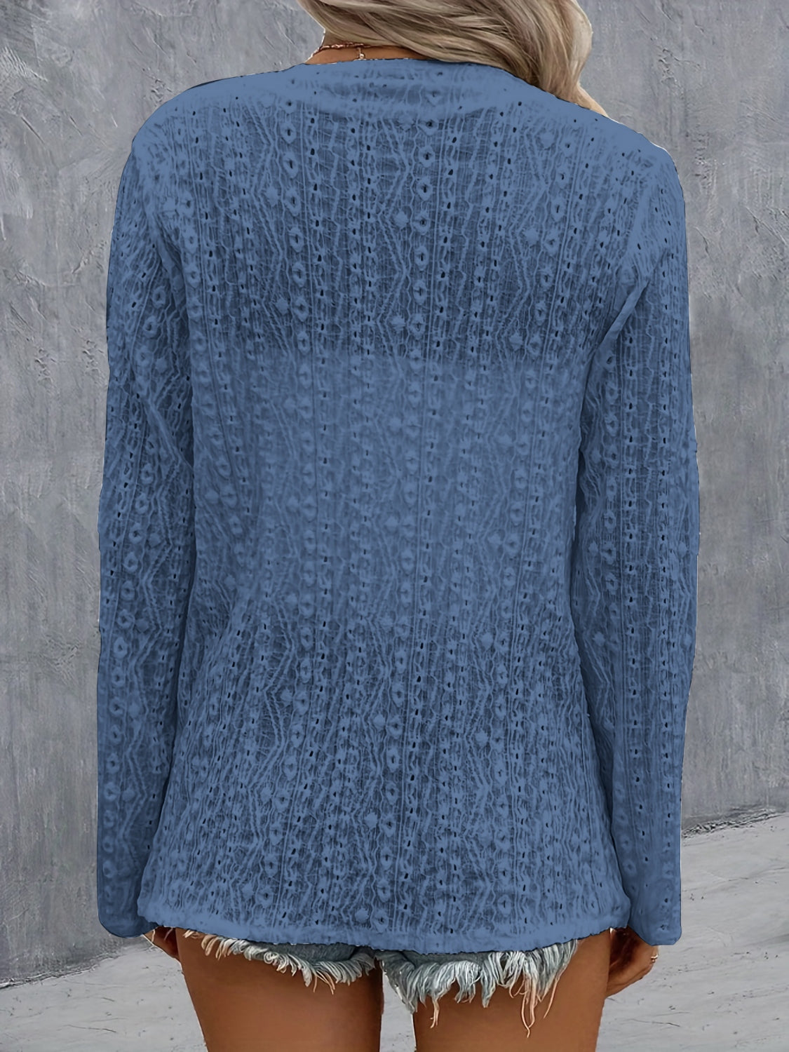 Eyelet Roll-Tab Sleeve Cardigan - The Boutie Shop