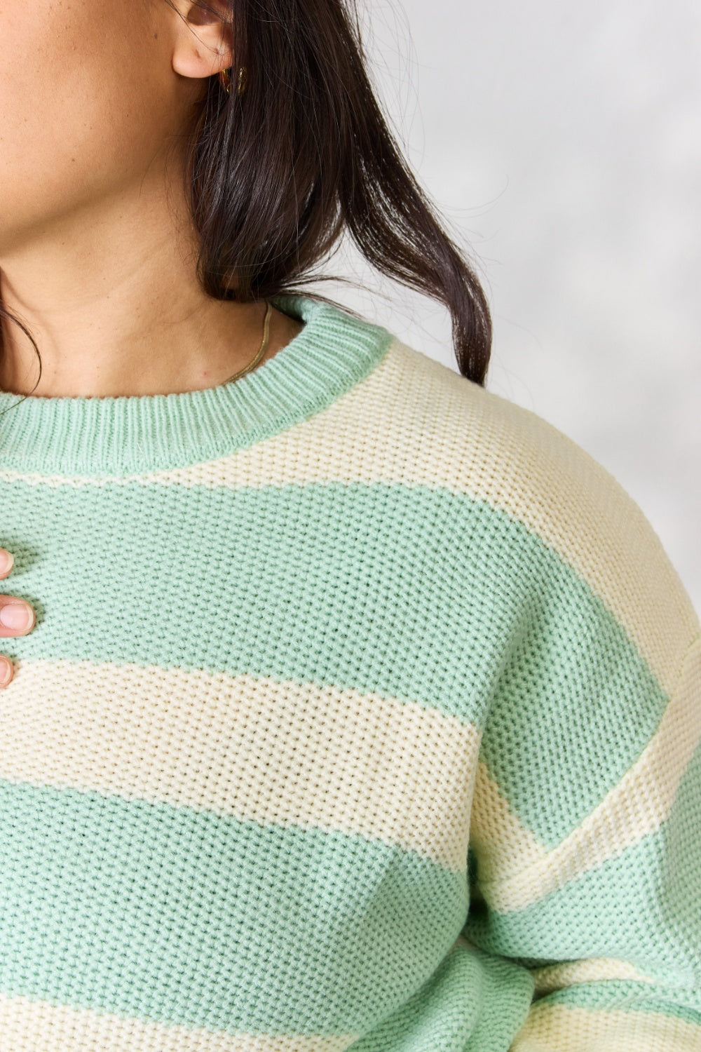 Sew In Love Full Size Contrast Striped Round Neck Sweater - The Boutie Shop