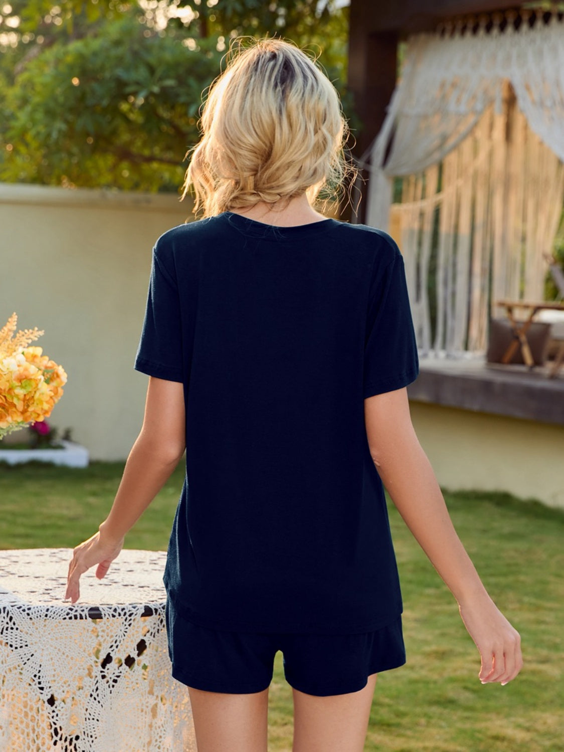 V-Neck Short Sleeve Top and Pocketed Shorts Lounge Set - The Boutie Shop
