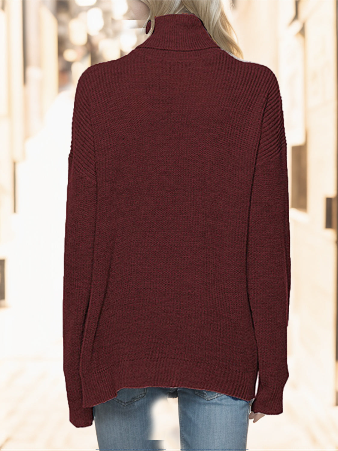 Turtleneck Drop Shoulder Long Sleeve Sweater - The Boutie Shop