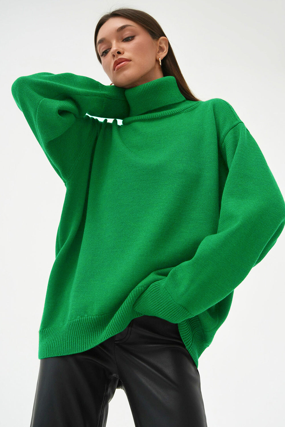 Turtle Neck Dropped Shoulder Sweater - The Boutie Shop