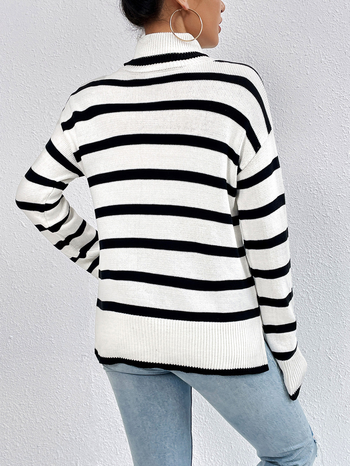 Striped Turtleneck Long Sleeve Sweater - The Boutie Shop