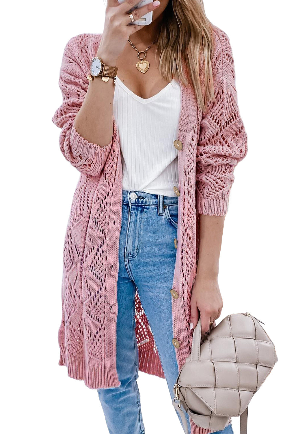 V-Neck Long Sleeve Cardigan - The Boutie Shop
