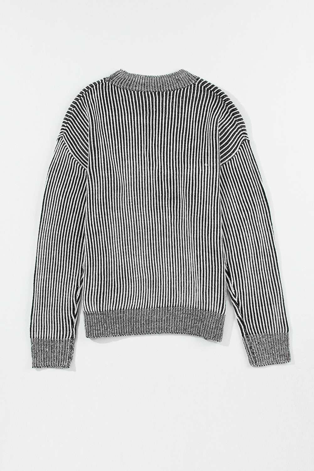 Striped Mock Neck Dropped Shoulder Sweater - The Boutie Shop