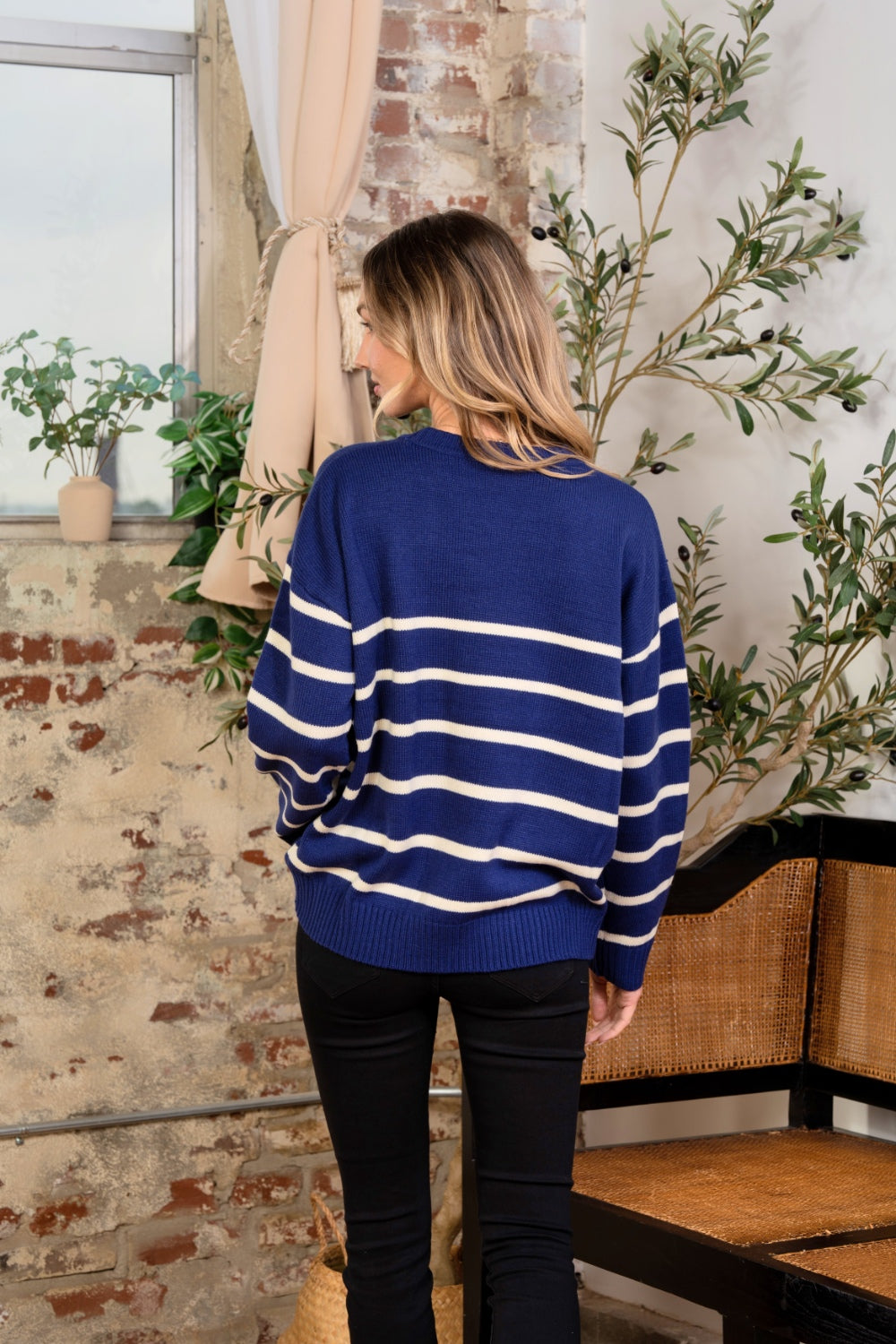 Sew In Love Striped Round Neck Sweater - The Boutie Shop