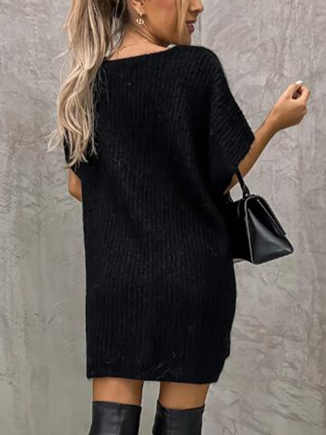Short Sleeve Sweater Dress with Pockets - The Boutie Shop