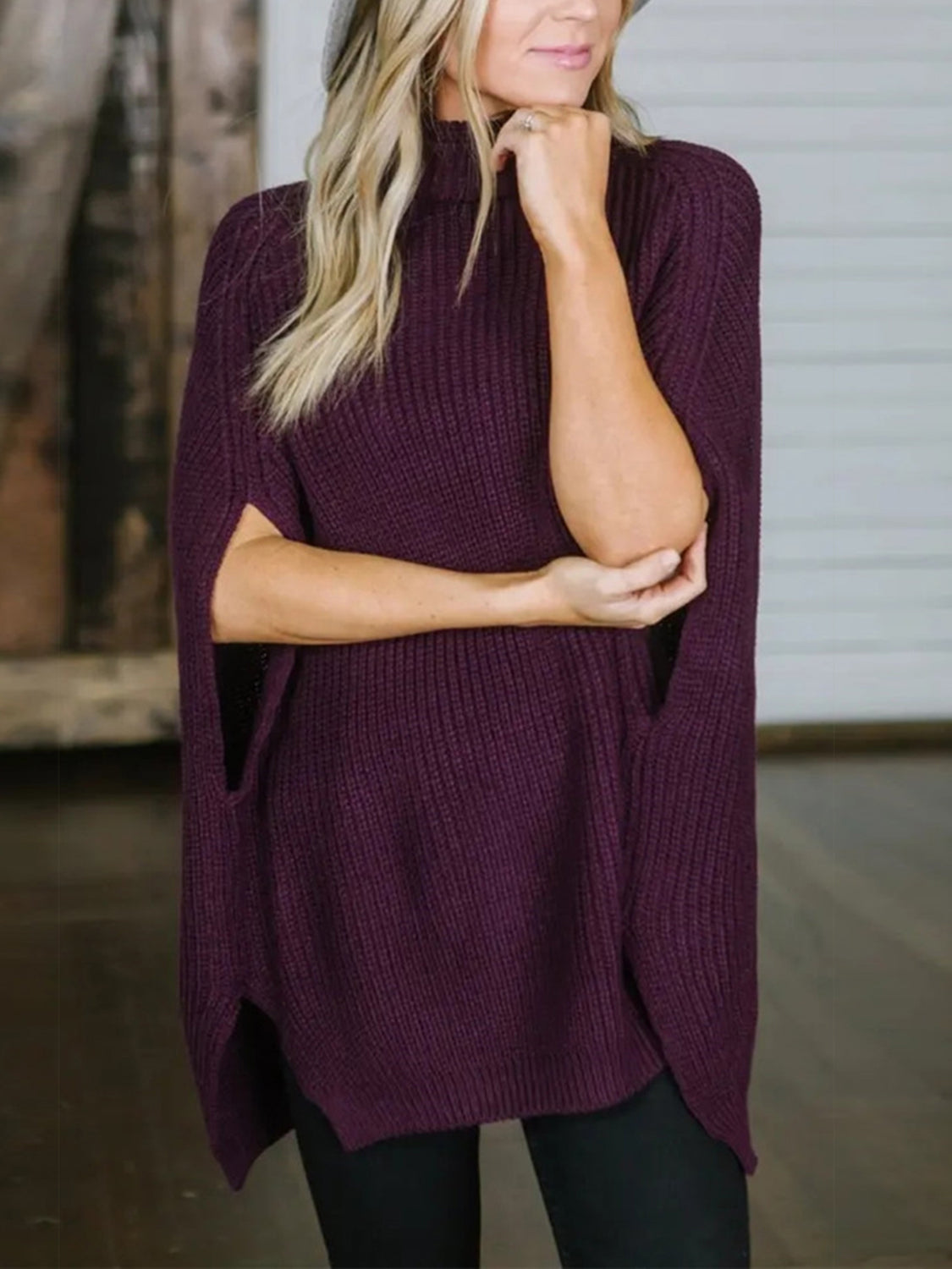 Turtleneck Slit Sweater - The Boutie Shop