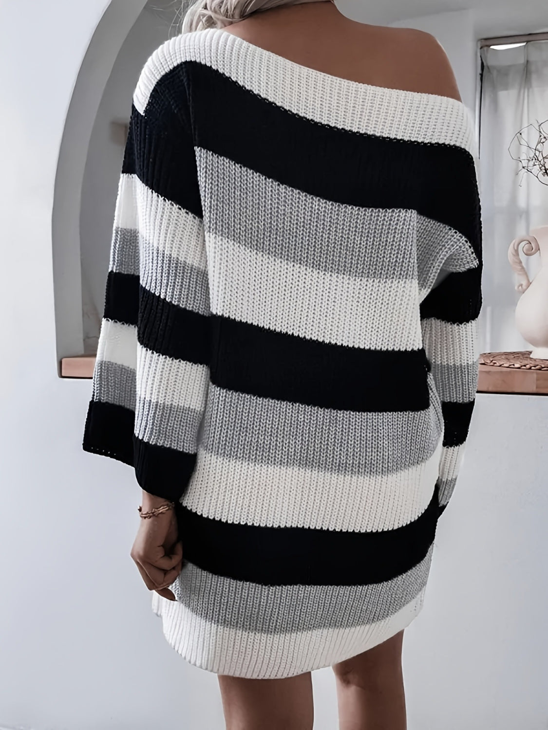 Striped Long Sleeve Mini Sweater Dress - The Boutie Shop