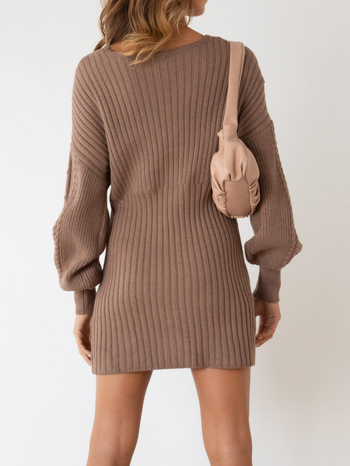 Surplice Neck Long Sleeve Sweater Dress - The Boutie Shop