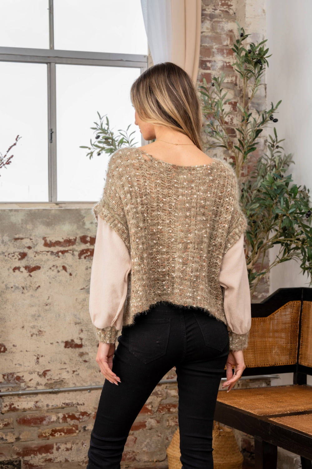 Sew In Love Full Size Fuzzy Long Sleeve Knit Top - The Boutie Shop
