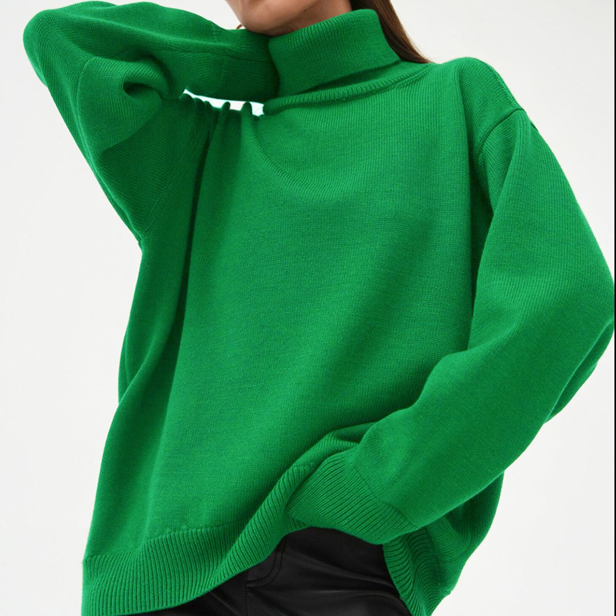 Turtle Neck Dropped Shoulder Sweater - The Boutie Shop