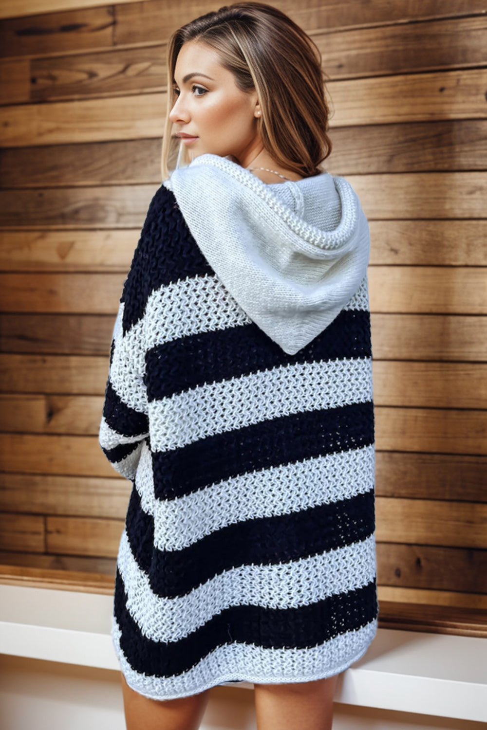 Striped Hooded Mini Sweater Dress - The Boutie Shop
