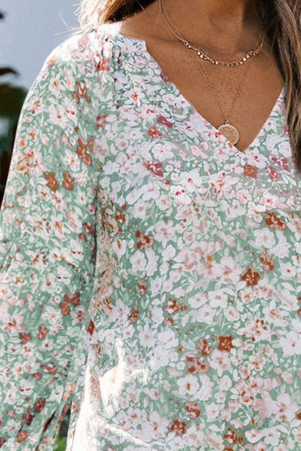 Floral Notched Balloon Sleeve Blouse - The Boutie Shop